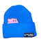 Kirby with Snacks Peekaboo Woven Label on Blue Acrylic Knit Beanie