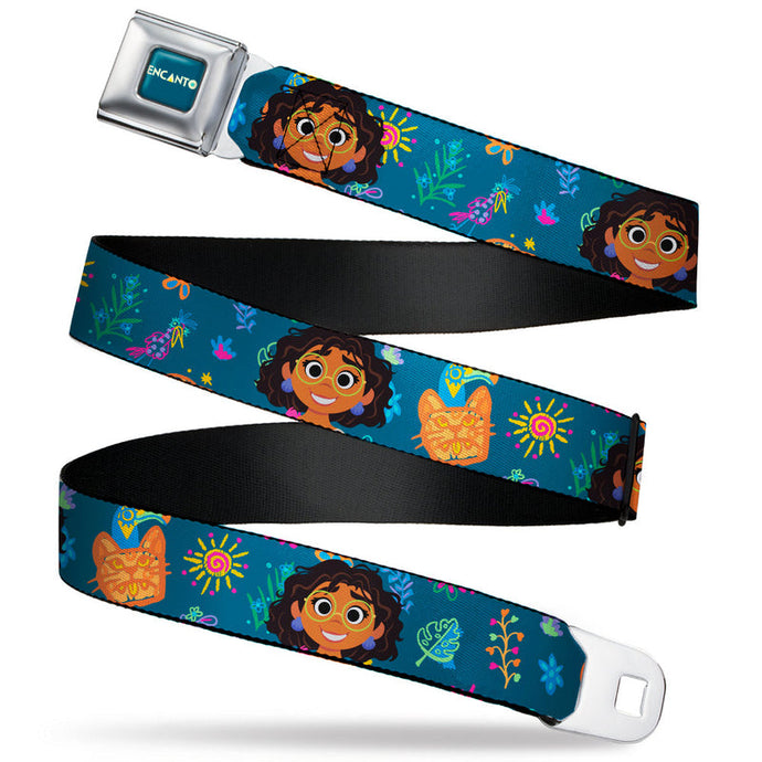 Encanto Logo - Mirabel Poses Full Color Turquoise Seatbelt Buckle Belt