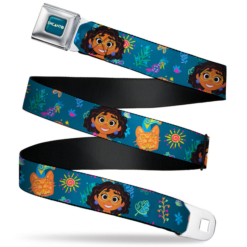 Load image into Gallery viewer, Encanto Logo - Mirabel Poses Full Color Turquoise Seatbelt Buckle Belt
