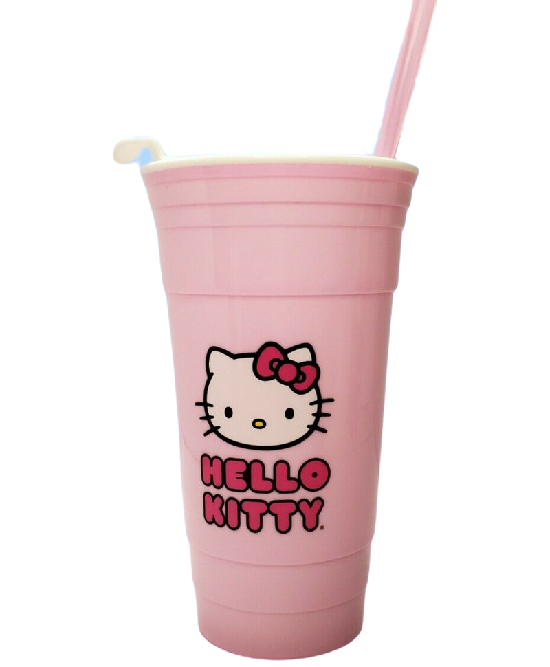 Hello Kitty - Face Logo 32oz Plastic Tumbler with Lid & Straw
