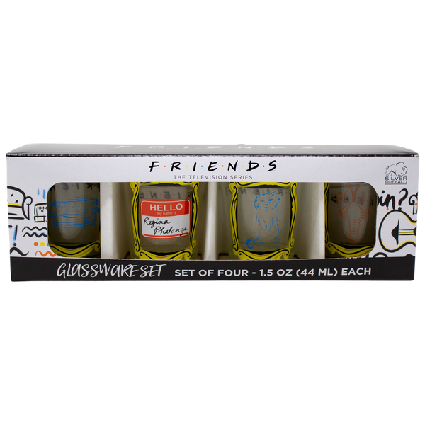 Friends - Juego de vasos de chupito con citas enmarcadas de 1,5 oz (paquete de 4) 