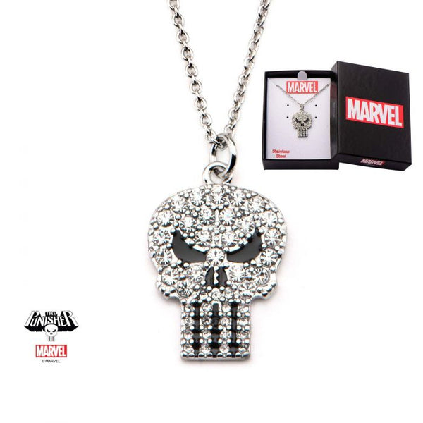 Marvel Comics: The Punisher - Clear Gem Skull with Gems Pendant Necklace