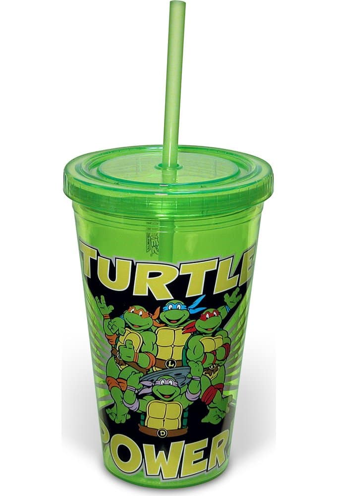 Turtle Power: 16 oz. Plastic Cold Cup with Lid & Straw