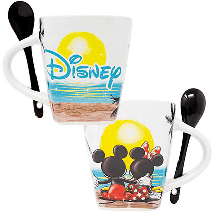 Disney Mickey & Minnie Sunset W/ Spoon 16oz Porcelain Mug - Kryptonite Character Store