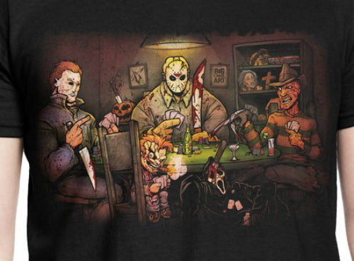 Cargue la imagen en el visor de la galería, Slasher&#39;s Playing Poker Adult Fitted T-shirt - Kryptonite Character Store
