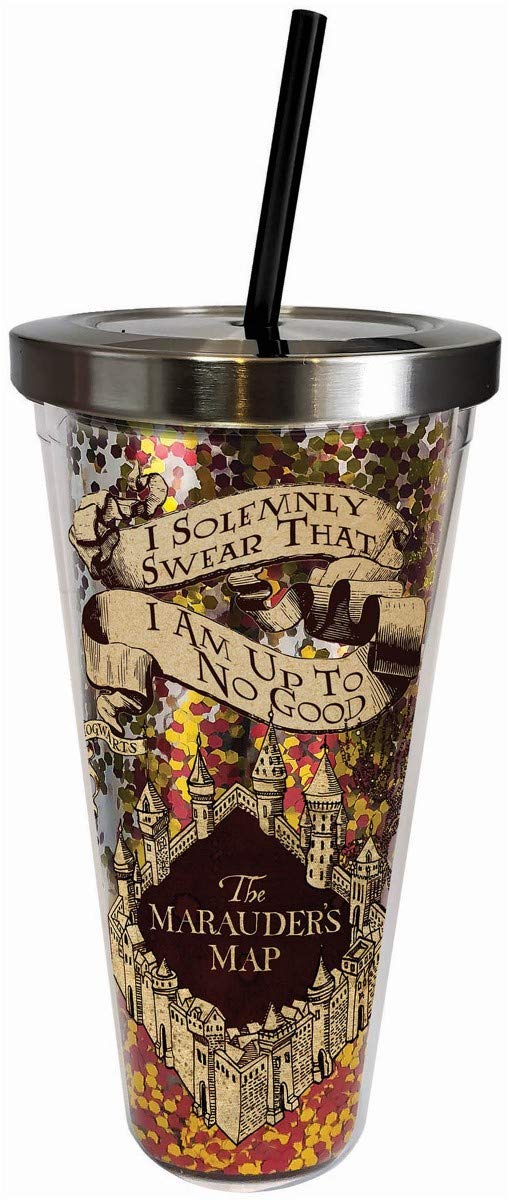 Spoontiques - Harry Potter Tumbler - Glasses Glitter Cup with Straw - 20 oz  - Acrylic - Gold