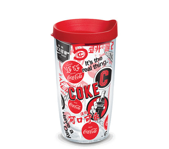Coca-Cola - All Over Logo Tumblers with Wrap and Travel Lid