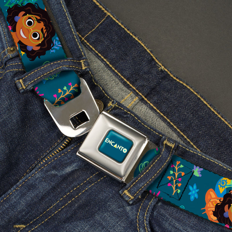 Load image into Gallery viewer, Encanto Logo - Mirabel Poses Full Color Turquoise Seatbelt Buckle Belt
