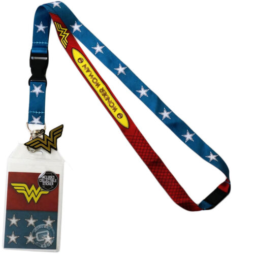 DC Comics Wonder Woman Suit Up Lanyard Sticker ID Badge Holder & Metal Charm- Kryptonite Character Store
