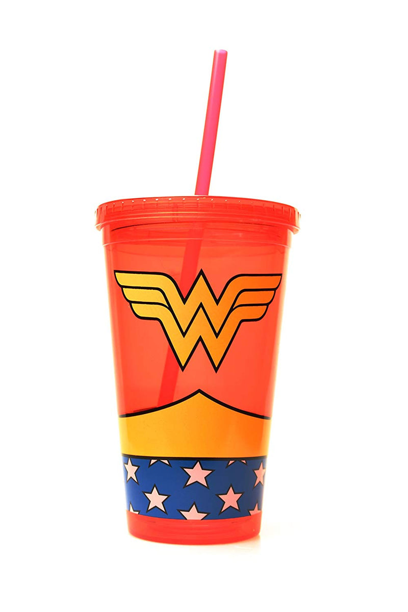 DC Comics Wonder Woman Uniform Plastic Cold Cup with Lid and Straw - Kryptonite Character Store